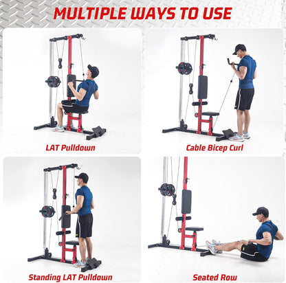 LAT Pulldown Machine, Multi-Functional Cable Machine with High and Low Pulley Station, Row Cable Machine Home Gym with Leg Support, Tricep Workout Equipment