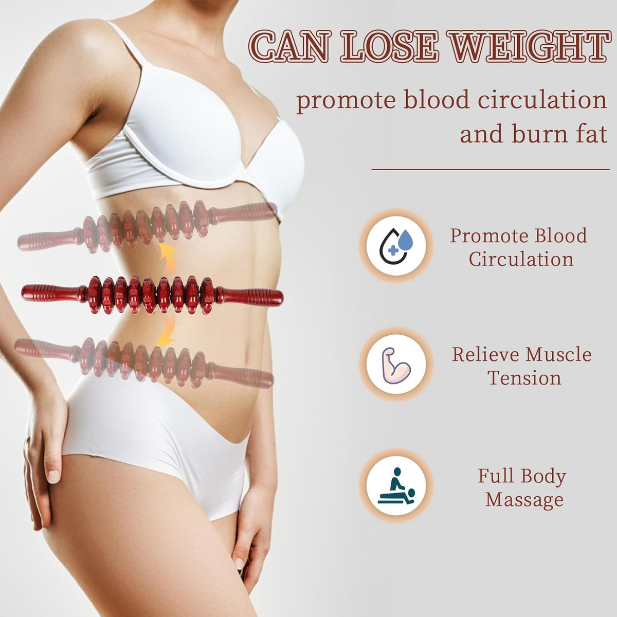 Liitrton Manual Wooden Fascia Massage Roller Trigger Points for Release Cellulite Sore Muscle Blasting (Red)