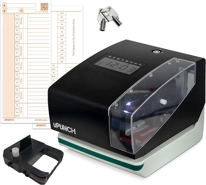 uPunch CR1000 Digital Time Clock and Date Stamp for Small Business: Complete Employee Time Tracking System with 50 Time Cards, Ribbon & Keys