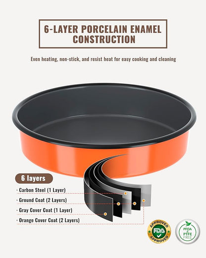 Enamel Round Roasting Pans Set Baking Dish 4-Pack 9/10/12/14 Inch NonStick High Temperature Resistance Cookware for Cake Bread Pizza, Oven Dishwasher Safe Wife Mother Day Gift Bakeware