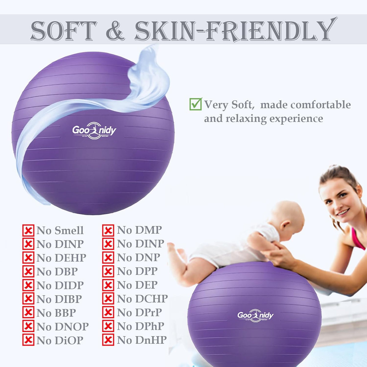 Soft Exercise ball, Anti-Burst Yoga Ball Chair Supports 2200lbs, Workout Equipment w/ Pump for Pregnancy Medicine Birthing Physical Therapy Stability Excersing Birth Swiss Fitness Gym Physio Labor Abs