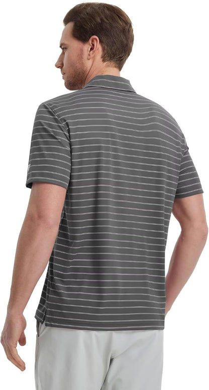 M MAELREG Mens Striped Golf Shirts Short Sleeve Silk-Like Touch Water-Resistant Breathable Soft Collared Polo Shirts for Men