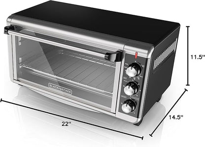 BLACK+DECKER TO3250XSBD 8-Slice Extra Wide Convection Countertop Toaster Oven, Includes Bake Pan, Broil Rack & Toasting Rack, Stainless Steel/Black