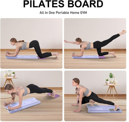 Pilates Board - 2025 Pilates Reformer Set for Full Body Workouts, Foldable Ab Core Trainer Board, 5 in 1 Multi-Purpose Pilates Board for Home with Resistance Bands, Ideal for Women & Men (Purple, L)