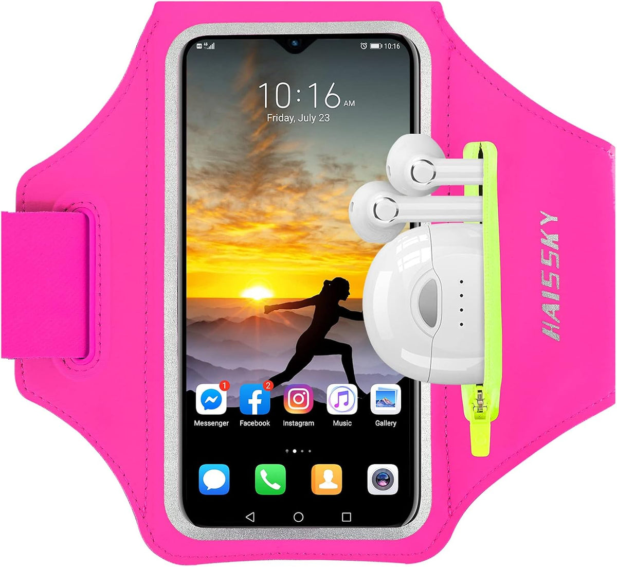 Running Armband with Earphone Bag Cell Phone Armband for iPhone 16 15 Pro 14 Plus 13 11 XR XS, Galaxy S24/S10 Water Resistant Sports Phone Holder Case & Zipper Slot Car Key Holder for 6.7 inch Phone