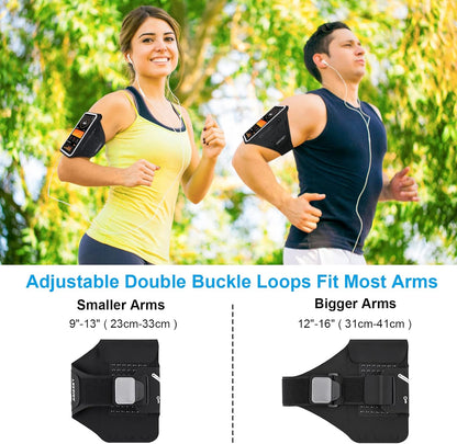 Running Armband with Earphone Bag Cell Phone Armband for iPhone 16 15 Pro 14 Plus 13 11 XR XS, Galaxy S24/S10 Water Resistant Sports Phone Holder Case & Zipper Slot Car Key Holder for 6.9 inch Phone