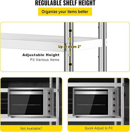 VEVOR Stainless Steel Shelving 60x18.5 Inch 5 Tier Adjustable Shelf Storage Unit Stainless Steel Heavy Duty Shelving for Kitchen Commercial Office Garage Storage 330lb Per Shelf