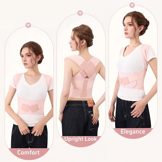 Posture Corrector for Women and Men Plus Size Full Back Support Brace Straightener Scoliosis Spine Upper Back Pain Relief Adjustable Shoulder Instant Posture Corrector with Hunchback (Pink, X-Large)