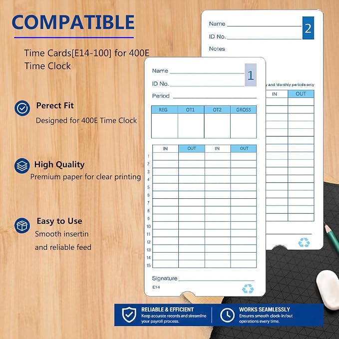 (300pack) E14（E14-100） Time Cards for Lathem Model 400E Time Clock