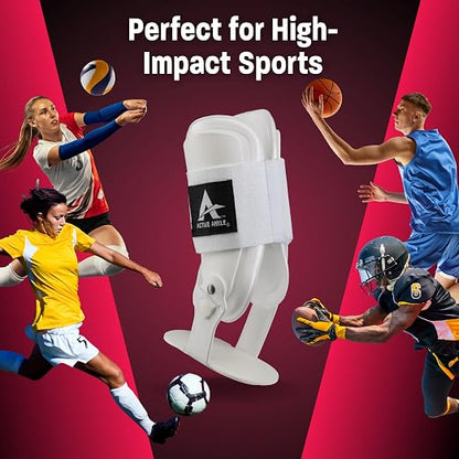 Active Ankle T2 Ankle Brace, Rigid Ankle Stabilizer for Protection & Sprain Support for Volleyball, Cheerleading, Ankle Compression Braces for Men & Women, White, Small