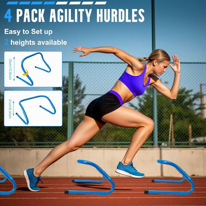 Agility Ladder, Soccer Training Equipment Set, 4 Agility Hurdles, 20ft Speed Ladder, Running Parachute, 12 Football Cones, Jump Rope | Soccer Basketball Athletes Speed Training