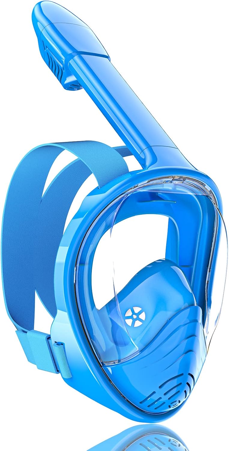 QingSong Kids Snorkel Mask Full Face, Snorkeling Set with Camera Mount, Foldable 180 Degree Panoramic View Snorkeling Gear Anti-Fog Anti-Leak