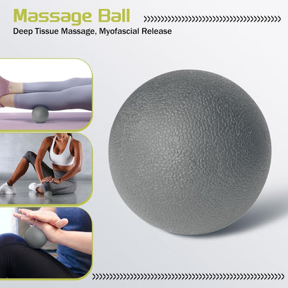 5-in-1 Foam Roller Set, Massage Roller Stick, Massage Ball, Resistance Band for Deep Muscle Massage, Trigger Point Release, Pilates, Yoga (Grey)