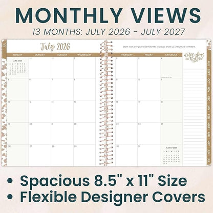 bloom daily planners 2026-2027 (8.5" x 11") Academic Year Day Planner (July 2026 - July 2027) - 13 Months Weekly & Monthly Agenda Organizer with Stickers & Tabs - Tan Leopard