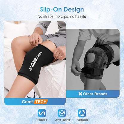 ComfiTECH Knee Ice Pack Wraps, Flexible Elbow Calf Gel Ice Sleeve, M, 2P | Flexible Ice Knee Brace for Elbow & Calf, Reusable Gel Cold Compression Sleeve for Soothing Meniscus Tear & ACL Discomfort