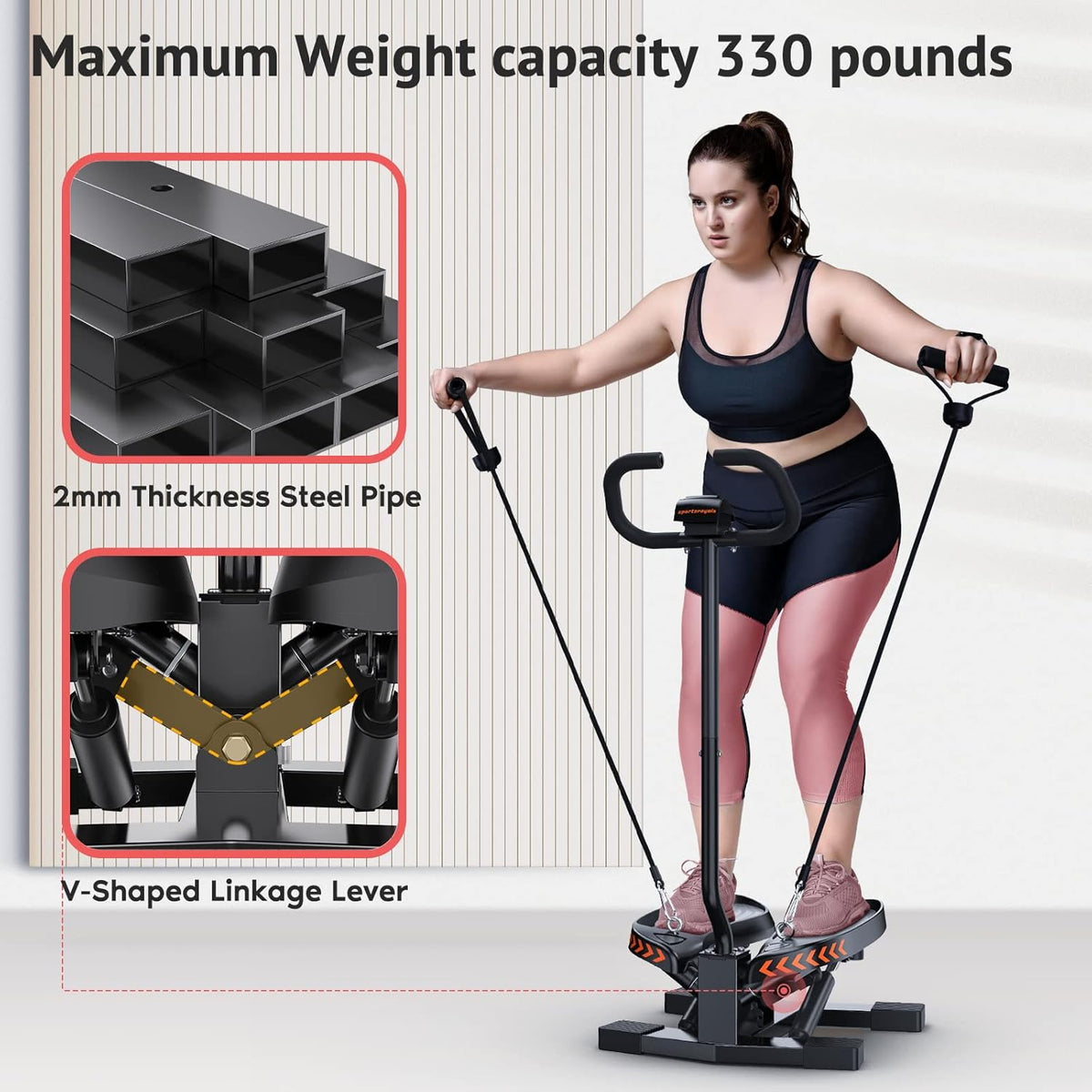 Sportsroyals Stair Stepper,Twist/Mini Stepper for Exercise at Home,Step Machine with Resistance Bands for Full Body Workout, 350lbs+ Capacity