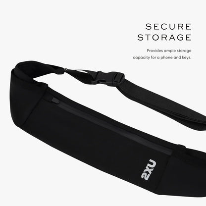 2XU Unisex Run Belt Black - Lightweight and Adjustable Fitness Waist Pack for Running, Jogging, and Outdoor Activities - Securely Holds Phone, Keys, and Essentials - One Size