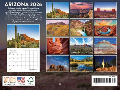 Arizona Calendar 2026 Wall 12 Month Monthly AZ Scenic Souvenirs Arizonan Themed Southwestern Gifts | American Made In The USA