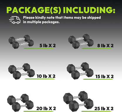 Hex Dumbbell 45-480 lb Set, Rubber Encased Exercise & Fitness Dumbbells for Home Gym, Hand Weights for Strength Training