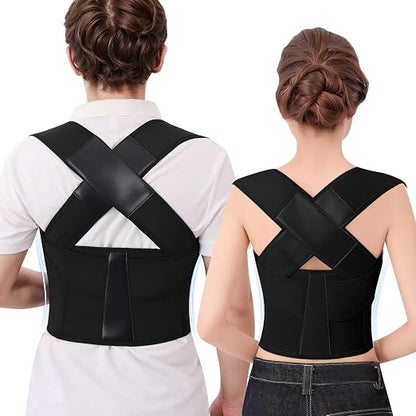 Posture Corrector for Women and Men Plus Size Full Back Support Brace Straightener Scoliosis Spine Upper Back Pain Relief Adjustable Shoulder Instant Posture Corrector with Hunchback (Black, Large)