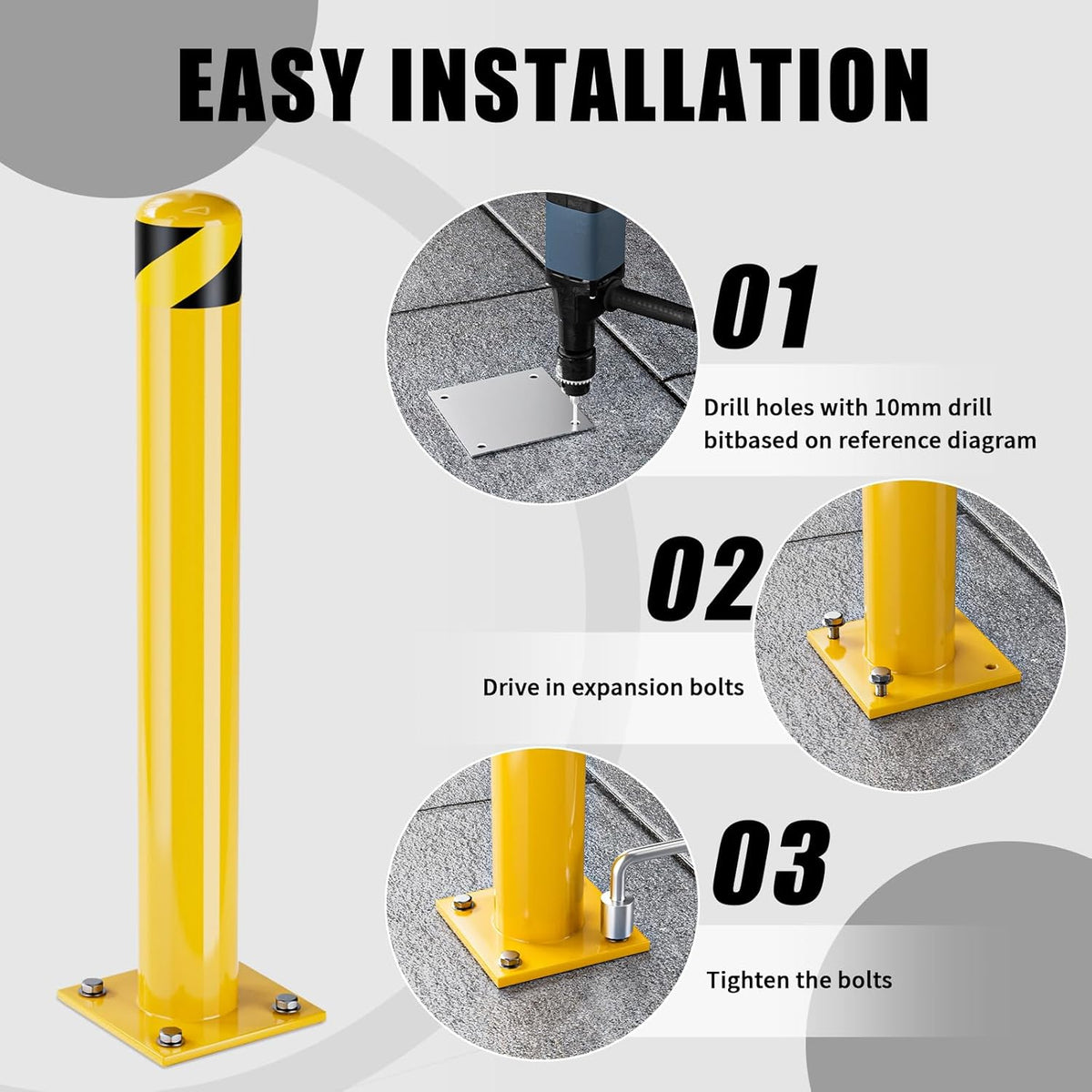 Safety Bollard Post, 36 Inch Height Steel Bollards, 4.5 Inch Diameter Parking Bollard, Yellow Powder Coated Safety Parking Barrier Post, for Traffic Sensitive Areas (2 Pack, 42 inch)