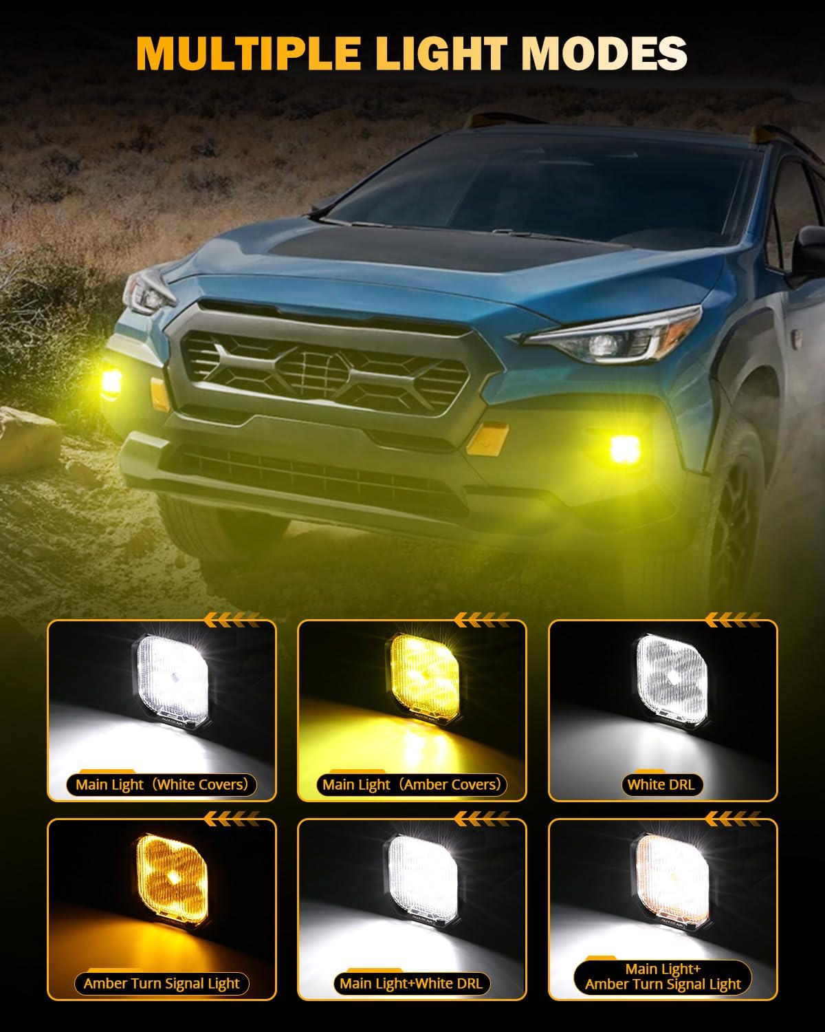 Auxbeam Color Play Series SAE Fog Lights, 3 Inch LED Fog Lights with White DRL & Turn Signal for Ford Honda Nissan Subaru Acura Lexus Toyota, No Brackets Included, Pair