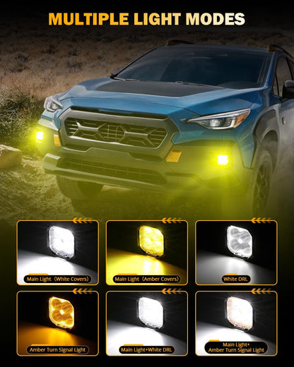 Auxbeam Color Play Series SAE Fog Lights, 3 Inch LED Fog Lights with White DRL & Turn Signal for Ford Honda Nissan Subaru Acura Lexus Toyota, No Brackets Included, Pair