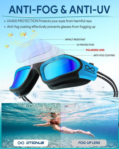 Swim Goggles, Polarized Adult Swimming Goggles Bungee Strap No Hair Pulling Anti-fog Pool Goggles for Men Women
