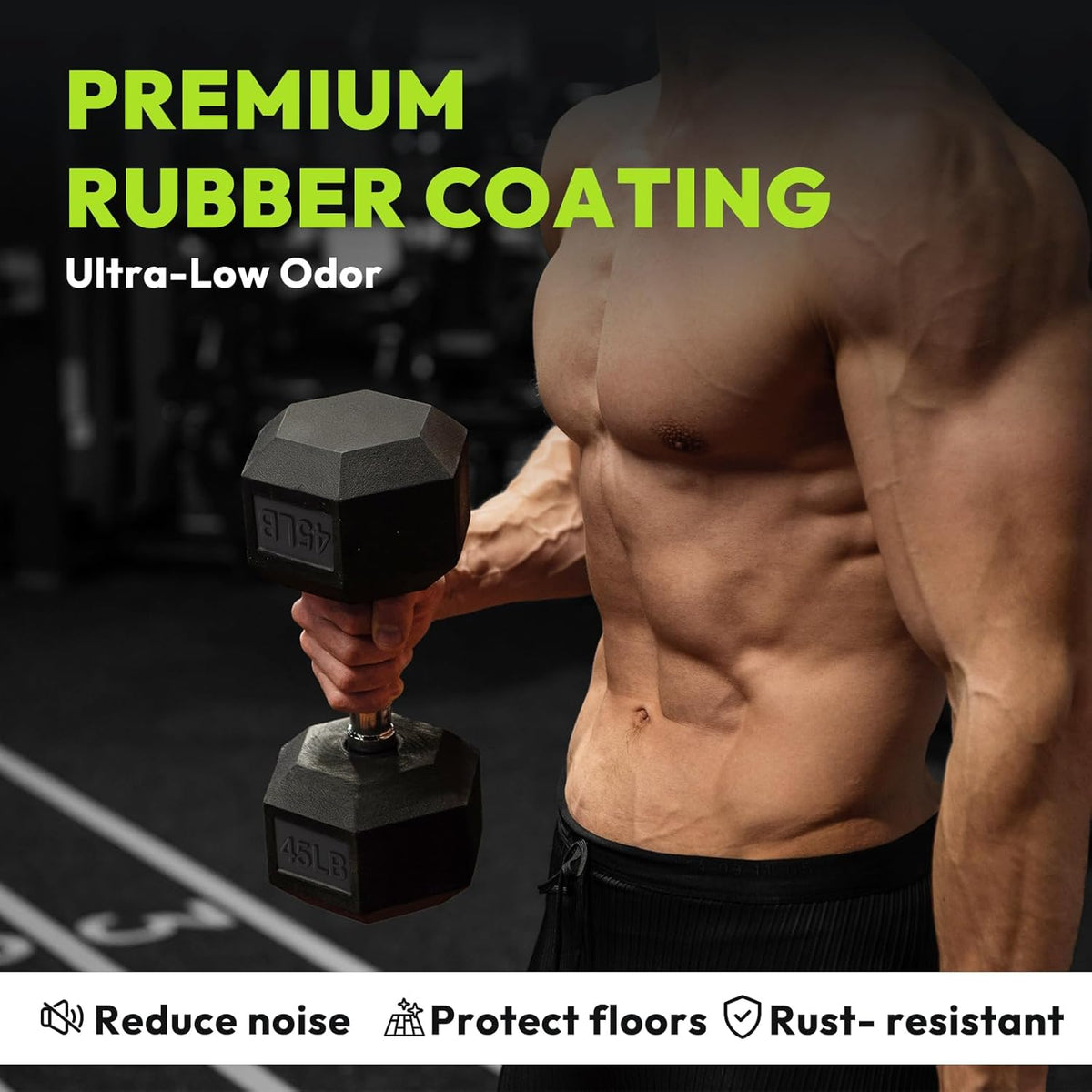 Hex Dumbbell 45-480 lb Set, Rubber Encased Exercise & Fitness Dumbbells for Home Gym, Hand Weights for Strength Training