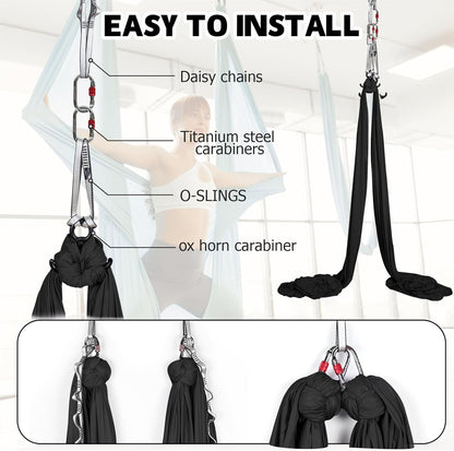 Aerial Silks Kit & Aerial Yoga Hammock - 11Yd Premium Fabric Hardware - Easy Setup for Flying Yoga, Aerial Swing & Fitness - Supports Up to 14ft Rigging