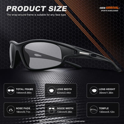 Polarized Sports Sunglasses for Men 100% UV Protection Wrap Around Unbreakable Sun Glasses for Fishing Driving