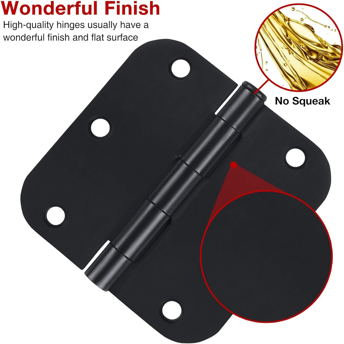 Rounded Door Hinges 3-1/2" x 3.5 inch, 5/8 Radius, Matte Black 3 ½ Inch 12 Pack