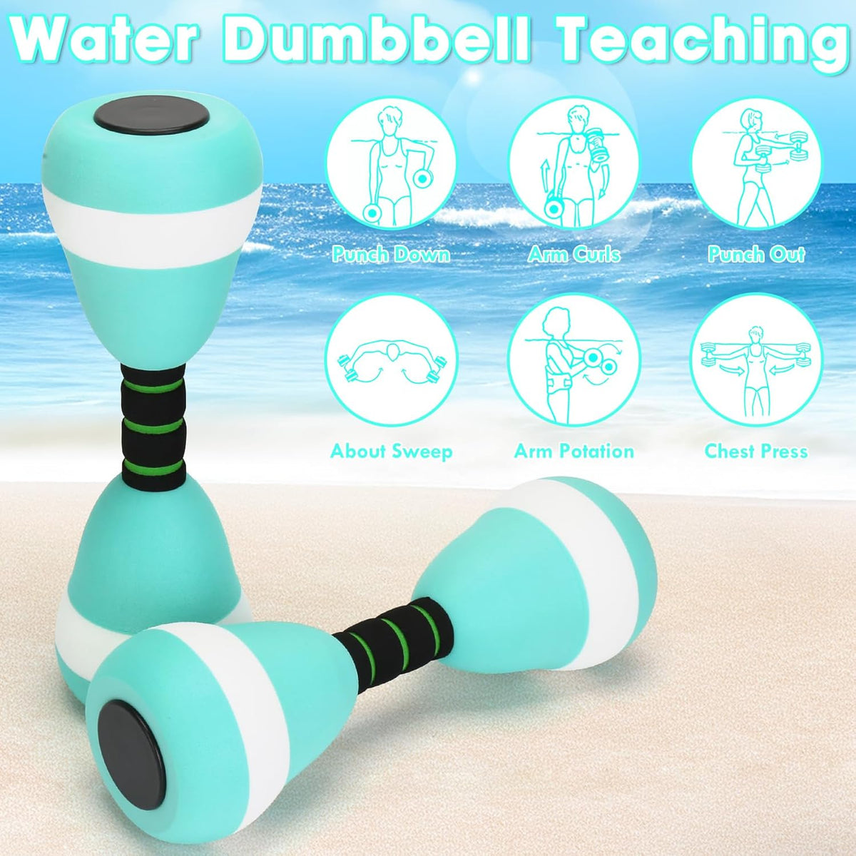 Aquatic Dumbbells, 2PCS Foam Water Weights, Aerobic Exercise Fitness Equipment Dumbbells, Dumbbells Set for Water Aerobics Weight Loss, Pool Fitness, Water Exercise