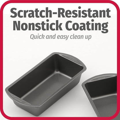 GoodCook Nonstick Loaf Pan 8 x 4-Inch Heavy-Duty Steel Bakeware with Easy-Clean Non-Stick Coating, Oven & Dishwasher Safe Pan for Meatloaf Breads Lasagnas Casseroles & More, Set of 2, Gray