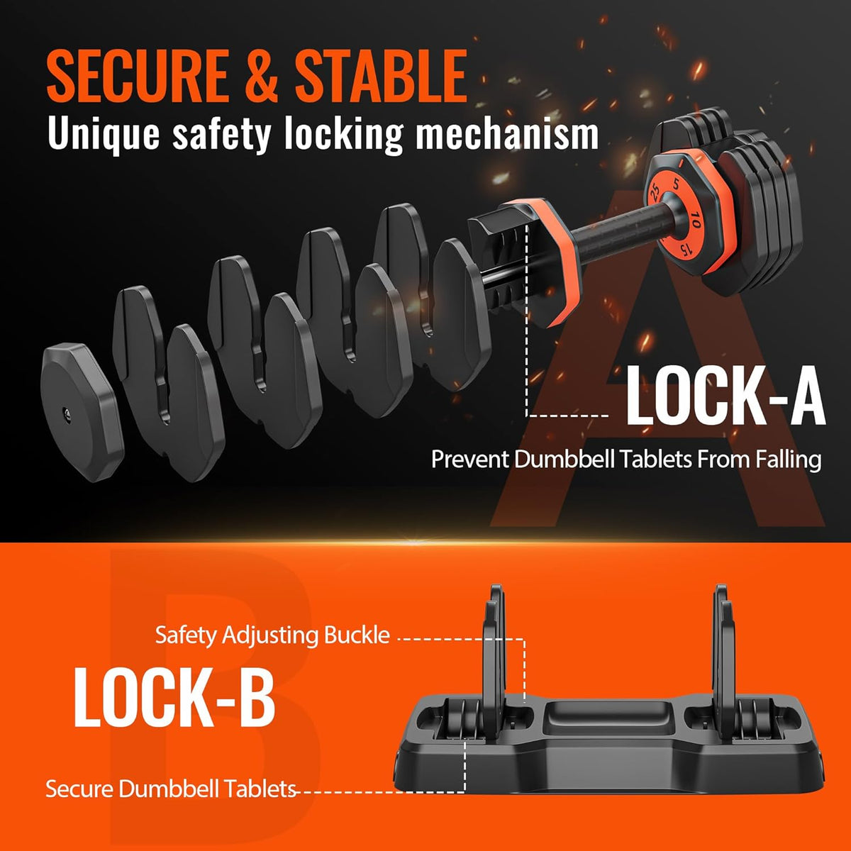 VEICK 25/55 lbs Adjustable Dumbbell with Anti-Slip Turning Handle, Fast Adjust Weight for Men Women, Exercise Equipment with Tray for Home Gym Full Body Workout Fitness