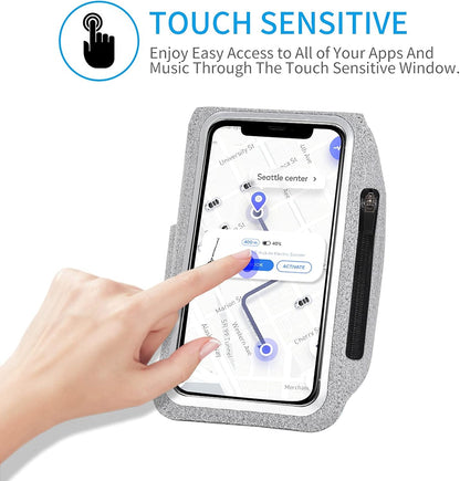 Running Armband with Earphone Bag Cell Phone Armband for iPhone 16 15 Pro 14 Plus 13 11 XR XS, Galaxy S24/S10 Water Resistant Sports Phone Holder Case & Zipper Slot Car Key Holder for 6.7 inch Phone