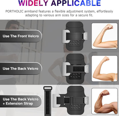 PORTHOLIC 2025 Running Armband Water Resistant Sports Phone Holder Case with Extension Strap, Key Card Slot Up to 6.9" Phone for iPhone 17/16/15/14/13 Plus Air Pro Max XR/XS, Galaxy S25/24/S10