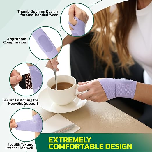 Adjustable Wrist Brace for Pain Relief, Carpal Tunnel & Tendonitis Support – Ergonomic Compression, Breathable & Anti-Slip Design, Fits Left & Right Hand, Ideal for Sports, Gaming & Office Use Purple