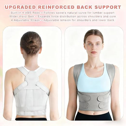 Back Brace Posture Corrector for Women and Men, Adjustable Shoulder Straightener Full Lumbar Support Belt, Upper and Lower Back Pain Relief, Scoliosis Hunchback Hump Thoracic Spine Corrector (Gray M)