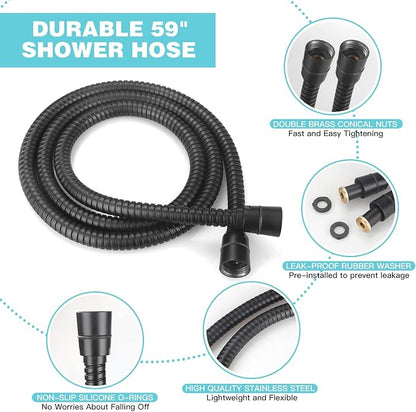 JDO Shower Head with Handheld, High Pressure Handheld 6 Settings, Detachable Shower Head Set with Stainless Steel Hose and Shower Bracket (Matte Black)