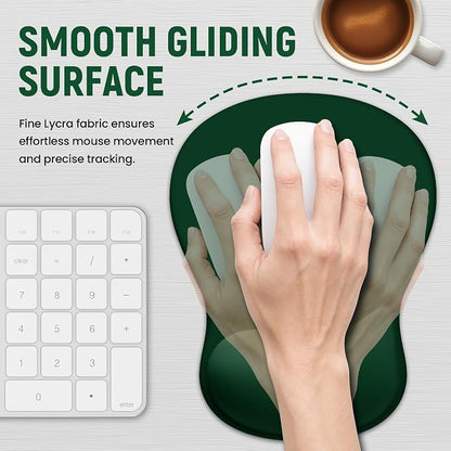 Ergonomic Mouse Pad with Wrist Rest, Gel Wrist Support, Dark Green | 10.2 x 7.6 in Mouse Pad with Smooth Fabric Surface and Non-Slip Rubber Base for Office, Home, Study, and Gaming
