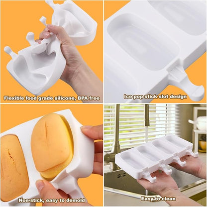 Juome Cake Pop Mold Kit, 8 Cavities Small Cakesicle Molds Silicone with 100 Wooden Sticks & 100 Packaging Bags with Ties, Cake Pop Maker Supplies Accessories, Baking Tools for Home Baking Desserts