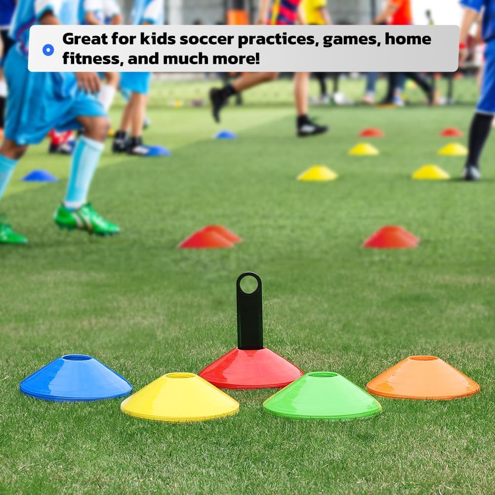 GHB Soccer Cones 25/50/100 Pack Disc Soccer Sport Cones Training Field Marker Agility Cones for Traffic, Basketball, Coaching, Practice Equipment Includes Cone Drills Guide
