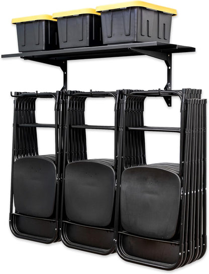 StoreYourBoard Chair Storage Rack with Storage Shelf – Folding Chair Rack for Home & Garage Organization, Chair Hangers for Folding, Beach, Patio & Camping Chairs, Heavy Duty Steel, Holds 300 lbs