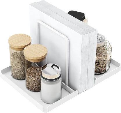 Napkin Holder for Table, Metal Napkin Holder with Salt and Pepper Shakers Caddy, Standing Paper Napkin Storage for Kitchen Dining Table Decor, White