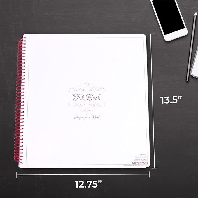 Portage Notebooks Appointment Book - Large 12.75" x 13.5" Undated Planner for Daily Scheduling - 6 Column Professional Daily Planner Undated for Office, Home, or Salon Use