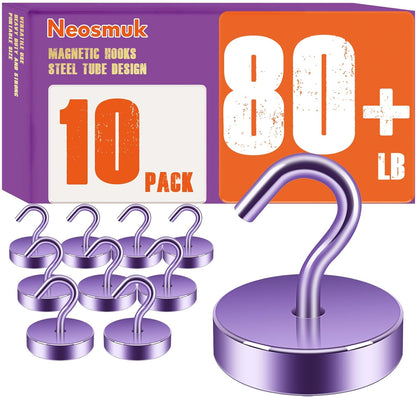 Neosmuk Magnetic Hooks, Cruise Ship Essentials, 80lb+ Heavy Duty Magnetic Hooks for Cruise Cabins, Refrigerator, Grill, Hanging, and Travel | Extra Strong Must-Haves Magnet Hook,Purple
