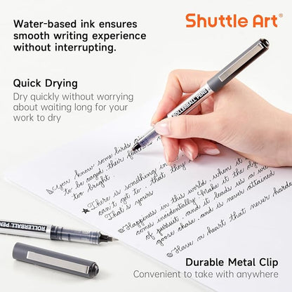 Shuttle Art RollerBall Pens, 25 Pack Black Fine Point Roller Ball Pens, 0.5mm Liquid Ink Pens for Writing Journaling Taking Notes School Office