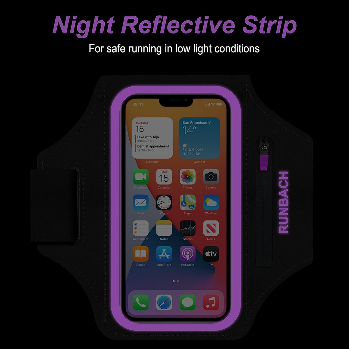 Armband for Samsung Galaxy S24 Ultra/S23 Ultra/S22 Ultra/S21 Ultra/S20 Ultra/S24+/S23+/S22+/S21+/S20+/S10+/S9+/S8+, with Zipper Pocket for for Galaxy Buds and Car Key(Purple)