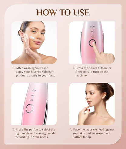 7 Color Galvanic Machines - Red Light Therapy for Face and Neck, Face Massager Tool for Wrinkles, Double Chin, Vibrating Facial Massager with Thermals, Pink